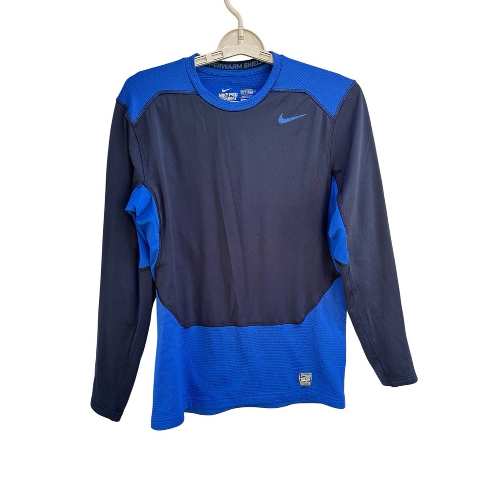 Nike Pro Combat Hyperwarm Shield Mens Medium Fitted Baselayer Blue Long Sleeve